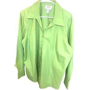 Talbots Button Up Shirt 18W Green 100% Cotton Long  Sleeves Collar Office Summer